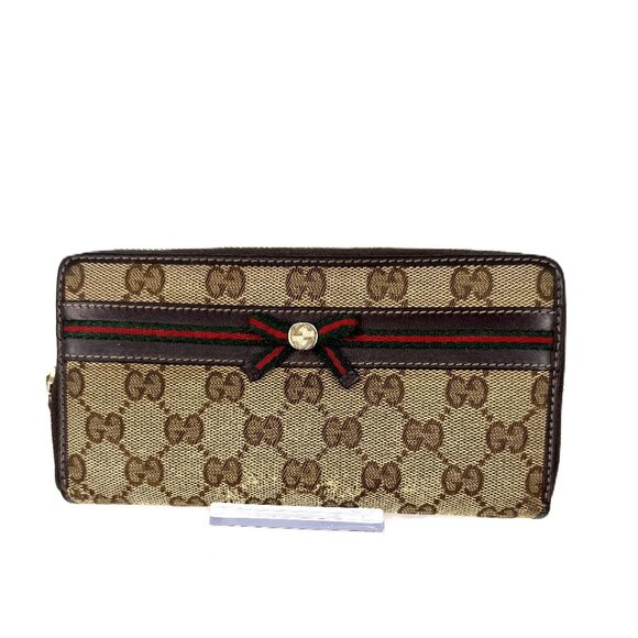Gucci Monogram Zip Around Sherry Line Bow Accent Wallet - Picture 1 of 8